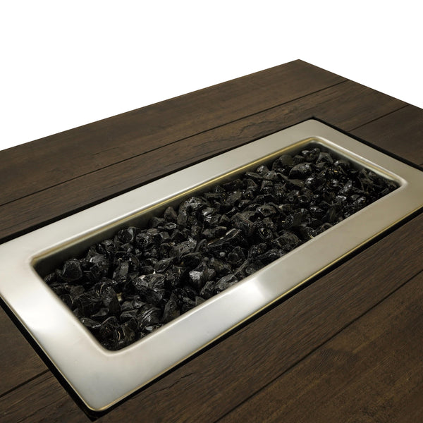 Plow & Hearth Kamden Propane Gas Fire Pit With Faux Wood Tabletop And Glass Rocks