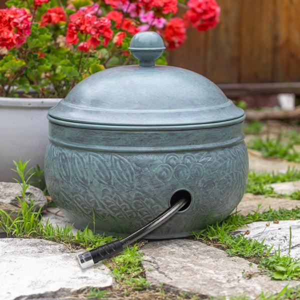 plow & hearth Key West Blue Verdegris Hose Pot with Lid