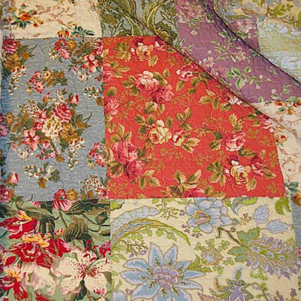 Plow & Hearth King 100% Cotton Wildflower Patchwork Block Bedspread Reversible Quilt Set
