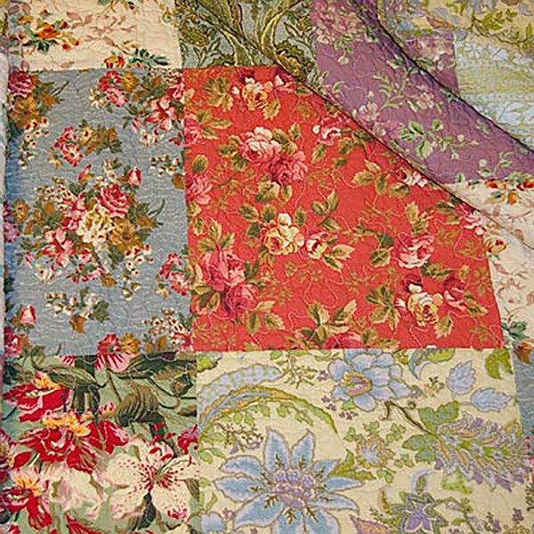 Plow & Hearth King 100% Cotton Wildflower Patchwork Block Quilt Bonus Set