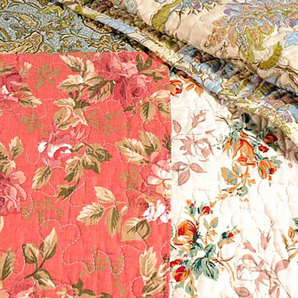 Plow & Hearth King 100% Cotton Wildflower Patchwork Block Quilt Bonus Set