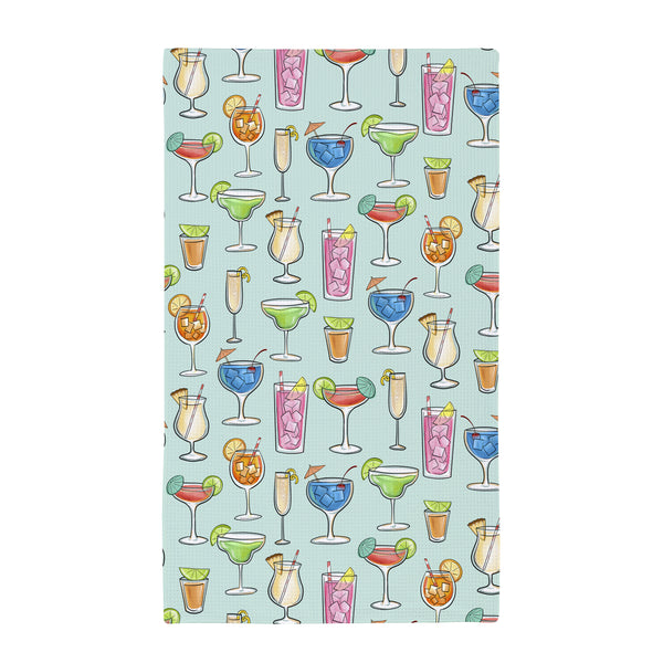 Plow & Hearth Kitchen Towel Quick Dry Waffle Weave Double-Sided Cocktails 30"L X 18"W