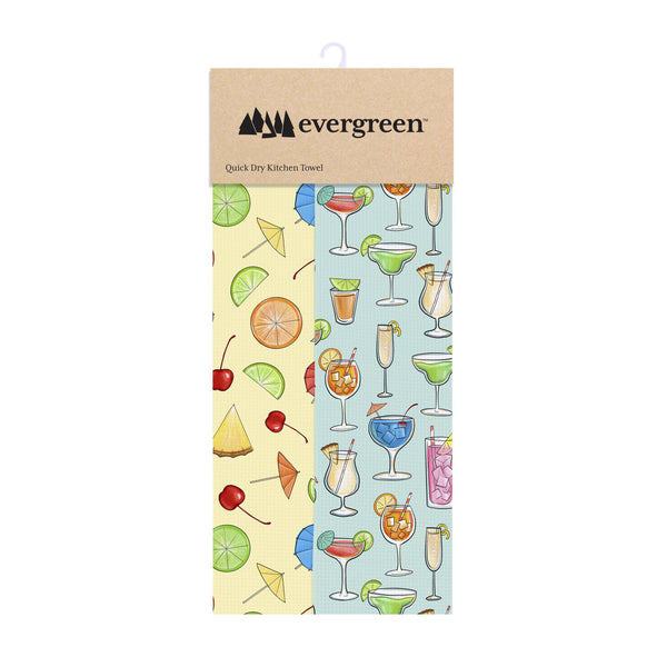 Plow & Hearth Kitchen Towel Quick Dry Waffle Weave Double-Sided Cocktails 30"L X 18"W