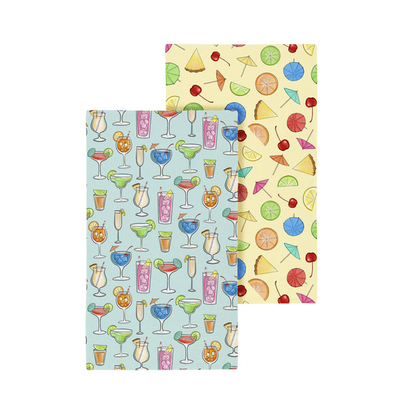 plow & hearth Kitchen Towel Quick Dry Waffle Weave Double-Sided Cocktails 30"L x 18"W