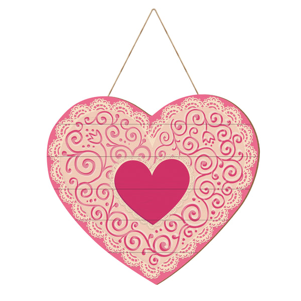 plow & hearth Laced Heart Be Mine Wooden Shaped Door Decor