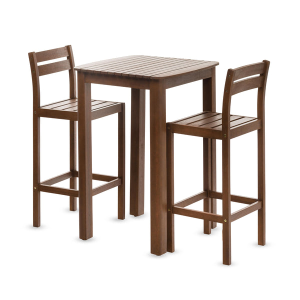 Plow & Hearth Lancaster Eucalyptus Outdoor Bar Set With Table And 2 Bar Stools 3-Piece Set