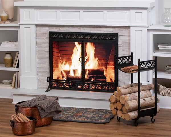 Plow & Hearth Large Cast Iron Scrollwork Fire Screen With Doors