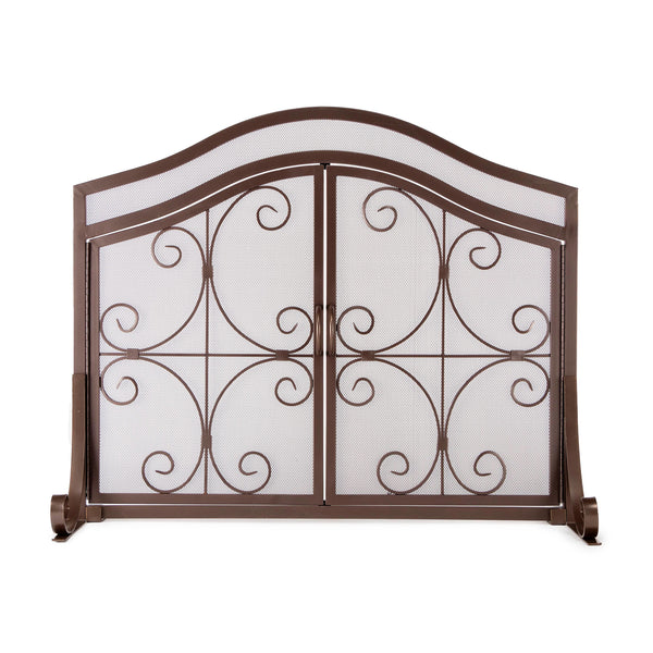 Plow & Hearth Large Crest Flat Guard Fireplace Screen