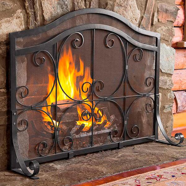 Plow & Hearth Large Crest Flat Guard Fireplace Screen
