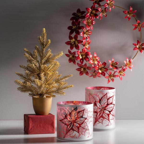 Plow & Hearth Large Poinsettia Hurricane Candle Holder