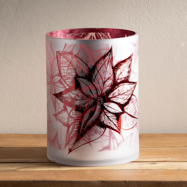 plow & hearth Large Poinsettia Hurricane Candle Holder
