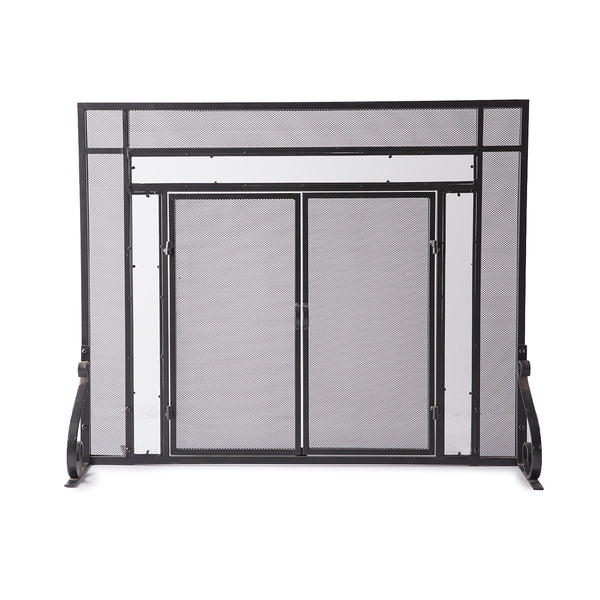 Plow & Hearth Large Steel Fire Screen With Two Doors And Tempered Glass Accents