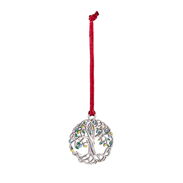 Plow & Hearth Large Tree Of Life Solid Pewter Ornament With Colorful Leaves