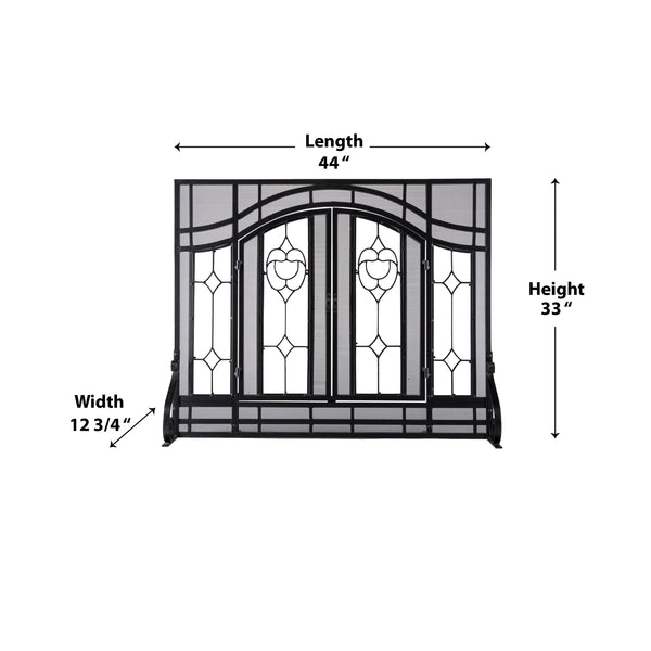 Plow & Hearth Large Two-Door Fireplace Screen With Glass Floral Panels