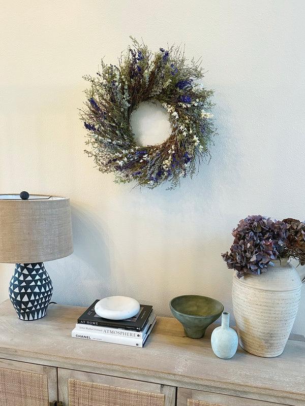 plow & hearth Lavender and Quail Brush Floral Dried Wreath