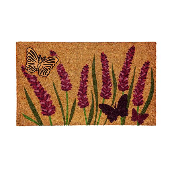 plow & hearth Lavender Field of Dreams Coir Mat with Rubber Embossed Butterfly