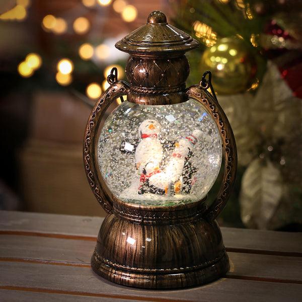 Plow & Hearth LED Musical Polyresin Water Globe Lantern With Holiday Scene Table Decor