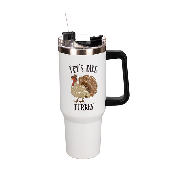 Plow & Hearth Let's Talk Turkey Canyon Cup Double Wall Stainless Steel W/ Straw 40oz Gift Box