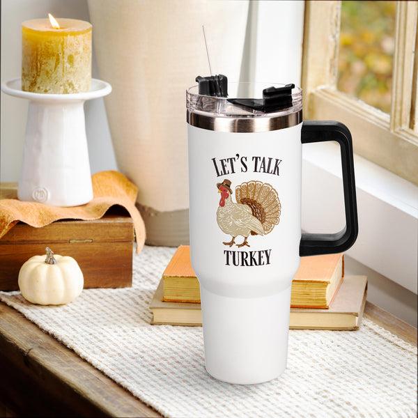 plow & hearth Let's Talk Turkey Canyon Cup Double Wall Stainless Steel w/ Straw 40oz Gift Box