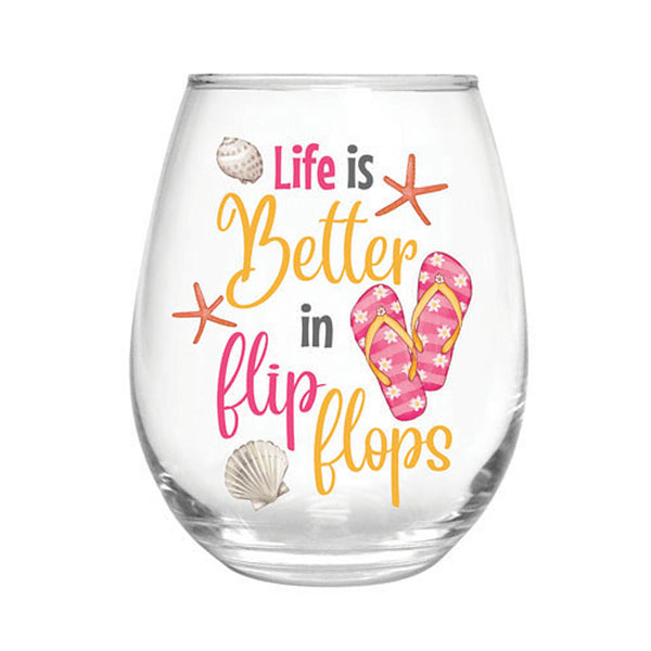 Plow & Hearth Life Is Better In Flip Flops 17 Oz. Stemless Glass With Gift Box