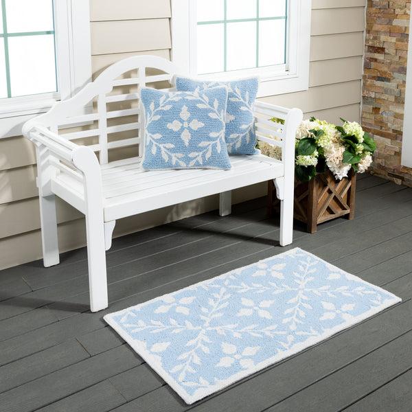 Plow & Hearth Light Blue Diamonds Indoor/Outdoor Hooked Pillow 18"x18"