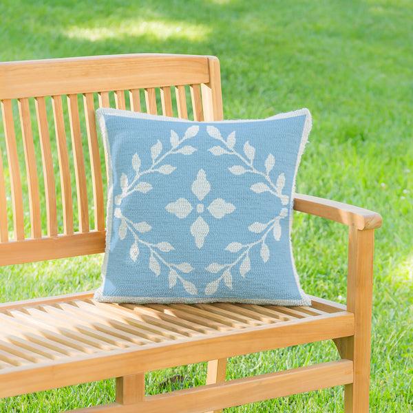 plow & hearth Light Blue Diamonds Indoor/Outdoor Hooked Pillow 18"x18"