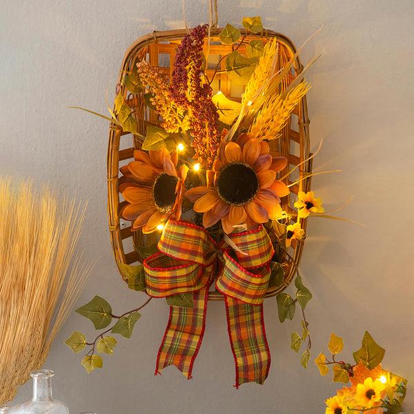 plow & hearth Light-Up Harvest Tobacco Basket Wall Hanging
