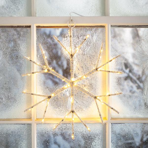 Plow & Hearth Lighted Birch Branch Snowflake Hanging Accent