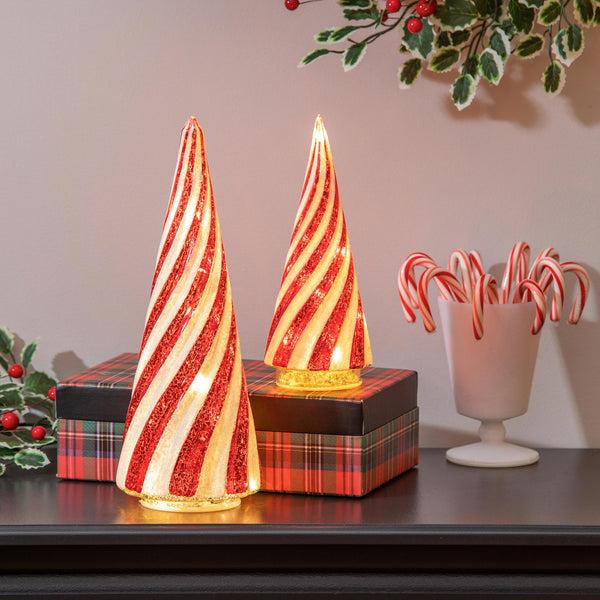 plow & hearth Lighted Candy Cane Striped Trees Set of 2