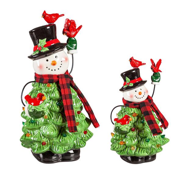 Plow & Hearth Lighted Christmas Tree Snowmen Set Of 2
