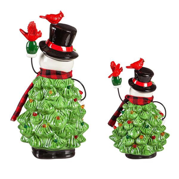 Plow & Hearth Lighted Christmas Tree Snowmen Set Of 2