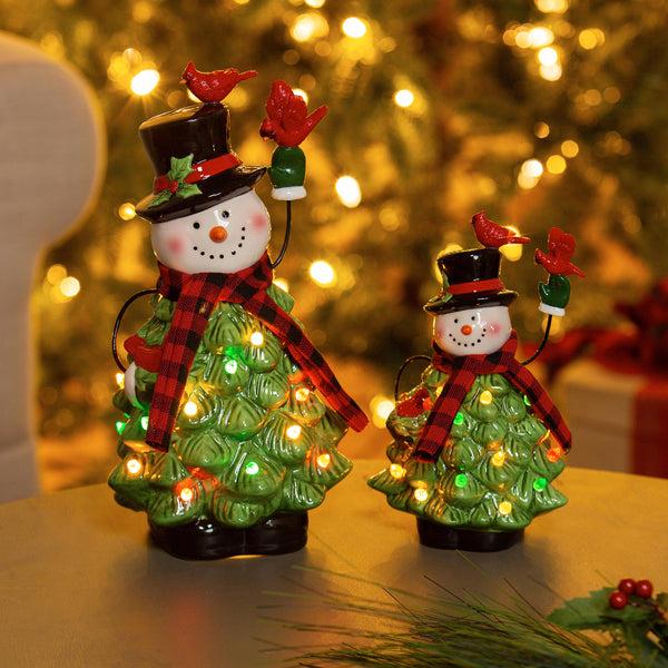 plow & hearth Lighted Christmas Tree Snowmen Set of 2