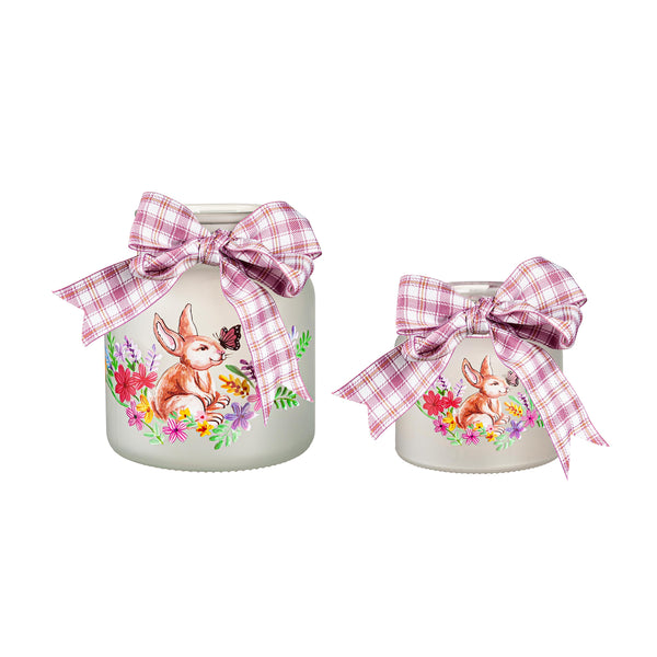 Plow & Hearth Lighted Glass Jar With Springtime Bunny Scene Set Of 2