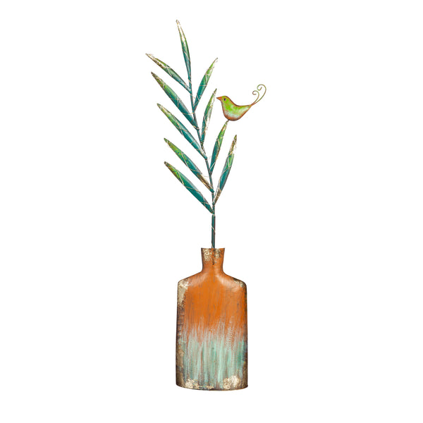 Plow & Hearth Lighted Metal Vase With Bird Garden Statue