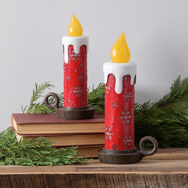 Plow & Hearth Lighted Snowflake Candlestick Table Décor Set Of 2