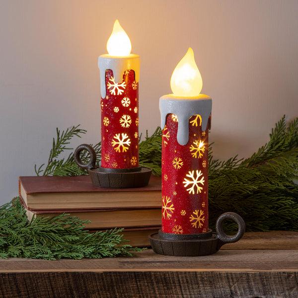 plow & hearth Lighted Snowflake Candlestick Table Décor Set of 2