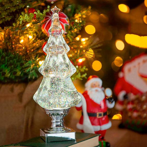 plow & hearth Lighted Water Globe Christmas Tree Table Décor