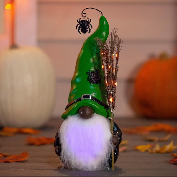 Plow & Hearth Lighted Witch Gnome Statue With Spider Hat