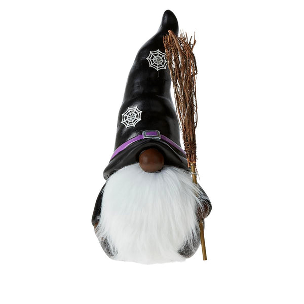 Plow & Hearth Lighted Witch Gnome Statue With Spiderweb Hat