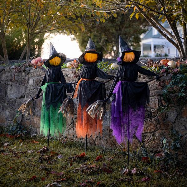Plow & Hearth Lighted Witch Stakes With Brooms Set Of 3