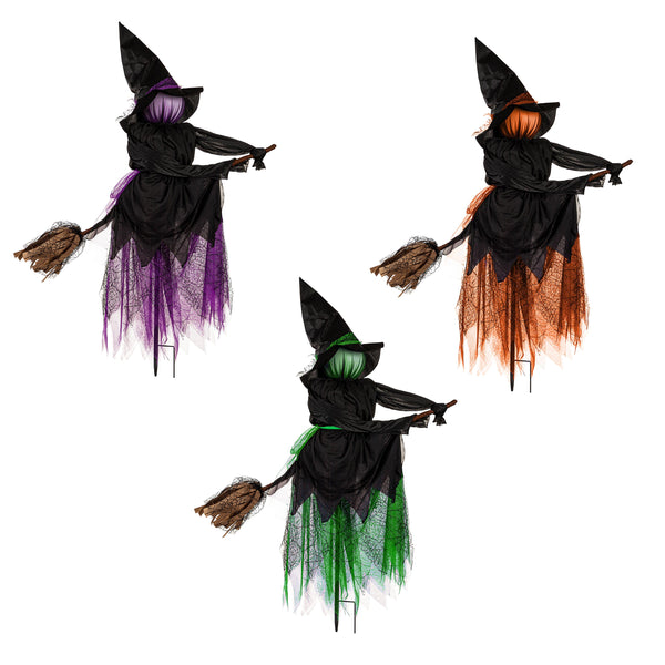 Plow & Hearth Lighted Witch Stakes With Brooms Set Of 3