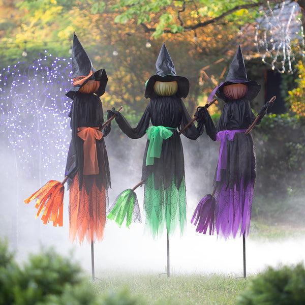 plow & hearth Lighted Witch Stakes with Brooms Set of 3