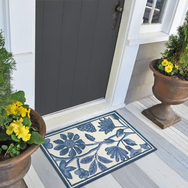 Plow & Hearth Liora Manne Capri Floral Vine Indoor/Outdoor Area Rug Blue