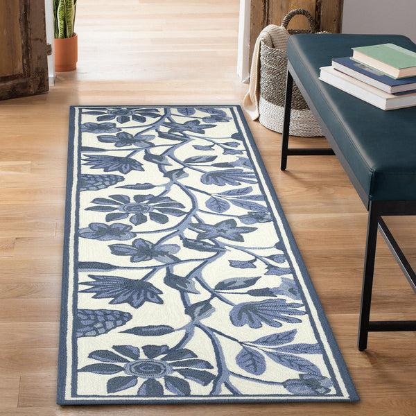 Plow & Hearth Liora Manne Capri Floral Vine Indoor/Outdoor Area Rug Blue