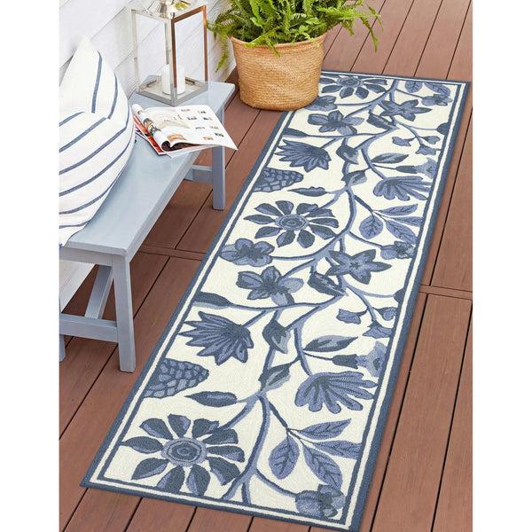 Plow & Hearth Liora Manne Capri Floral Vine Indoor/Outdoor Area Rug Blue