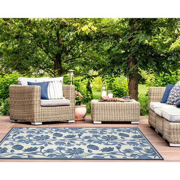 plow & hearth Liora Manne Capri Floral Vine Indoor/Outdoor Area Rug Blue