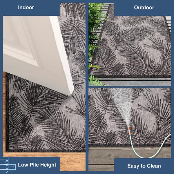 Plow & Hearth Liora Manne Carmel Fronds Indoor/Outdoor Area Rug Black