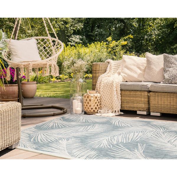 plow & hearth Liora Manne Carmel Fronds Indoor/Outdoor Area Rug Aqua