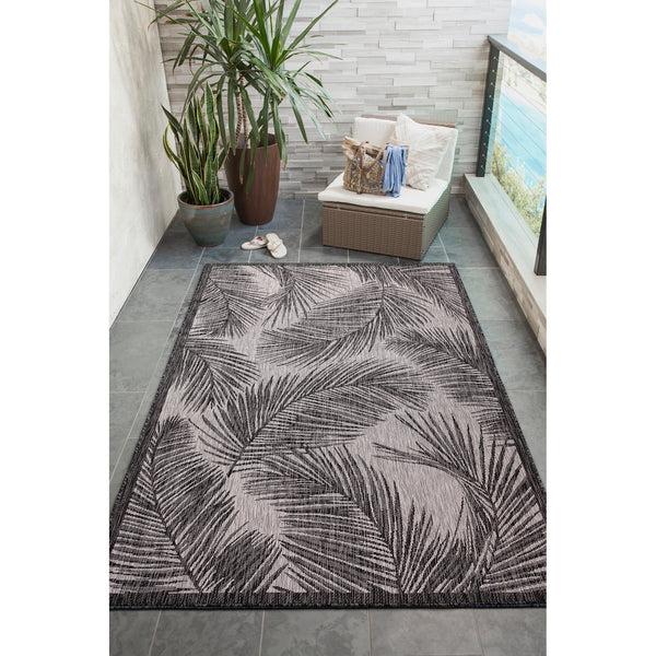 plow & hearth Liora Manne Carmel Fronds Indoor/Outdoor Area Rug Black