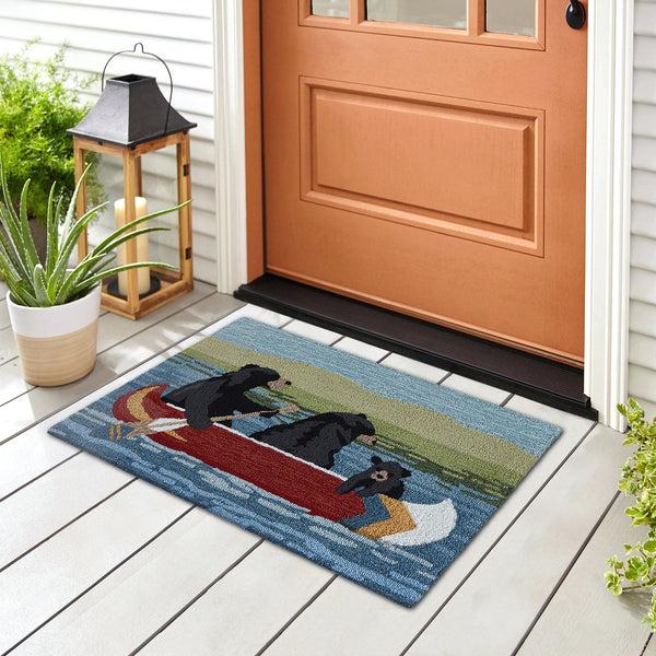 plow & hearth Liora Manne Frontporch Are We Bear Yet? Indoor/Outdoor Mat Lake 2' x 3'